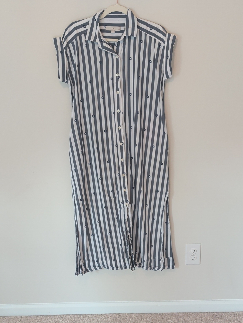 LOFT Navy and White Striped Shirt Dress - Size 4P